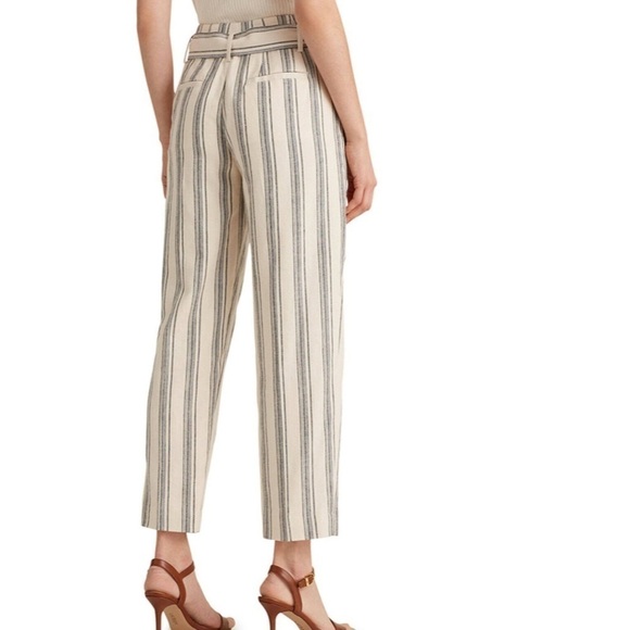 LAUREN RALPH LAUREN NWT Linen Blend Tie High Waist Pants Size 4 in Blue Stripe - Picture 11 of 15